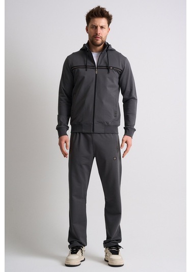 Shooter Sportswear Klasik Antrasit Erkek Eşofman Takımı Çıkartılabilir Kapüşonlu Rahat Kalıp Füme Shooter Sportswear Klasik Antrasit Erkek Eşofman Takımı Çıkartılabilir Kapüşonlu Rahat Kalıp Füme