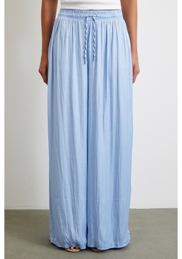 Never More Beli Lastikli Geniş Paça Büzgülü Pantolon Mavi Mavi