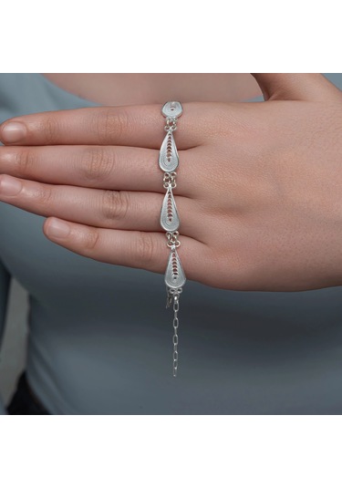 Gümüş İnce Sanat Telkari Kadın Bileklik 925 Ayar