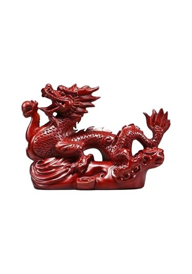 Kırmızı Ejderha Süs Çin Feng Shui Ejderha Heykeli Şanslı Ahşap Hayvanlar Heykelcik Ofis Ev Dekorasyon İçin 12cm