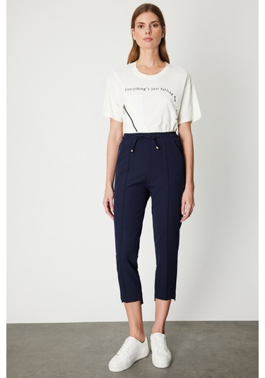 On Kadın Önü Çimalı Dar Paça Eşofman Altı 64138 Lacivert Lacivert