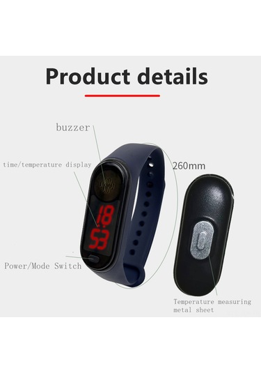 Geeroyoo Akıllı Sıcaklık Ölçer Ve Ultrasonik Uyuşturucu - 3 Modlu Bileklik, Usb Şarjlı, Kırmızı