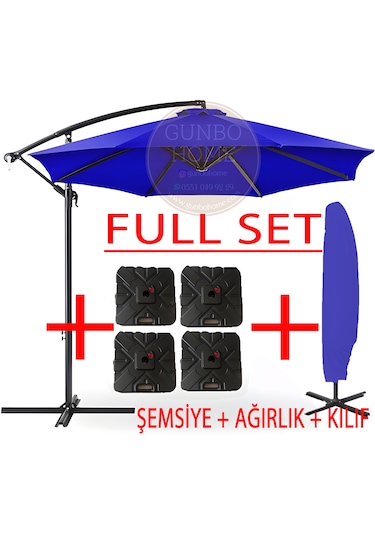 Gunbo Home 3 Mt 8 Kaburga Full Demir 21 Kg Mavi Bahçe Şemsiyes