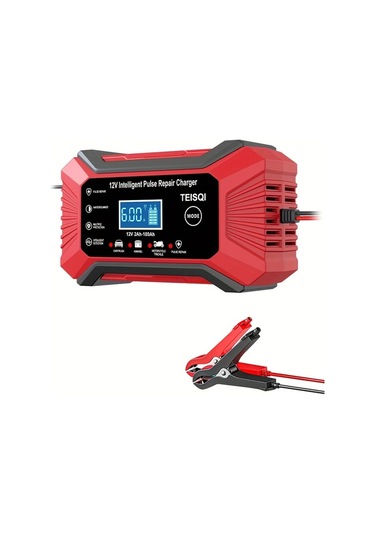 Boatshop1 Teısqı 12v 6a Akıllı Araç Akü Şarj Cihazı Tam Kırmızı Avrupa Düzenlemeleri Lcd Ekranlı Otomatik Mod Değiştirme 110v 220v