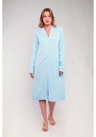 Gabria Ön Düğmeli Seul Uzun Hırka Buz Mavisi