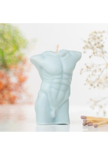 Men Body Temalı Vegan Soya Mum Mavi