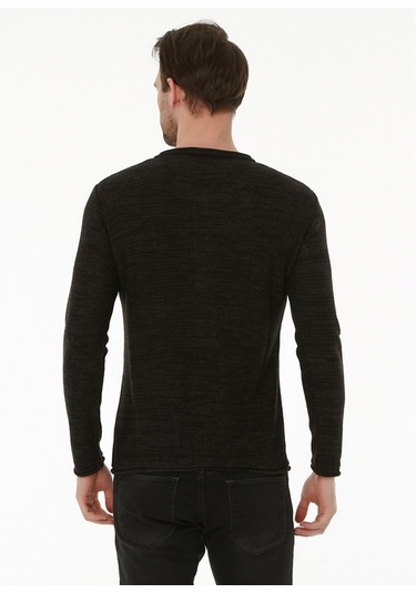 Heyss Bisiklet (Sosis) Yaka Düğmeli Erkek Triko Kazak Siyah