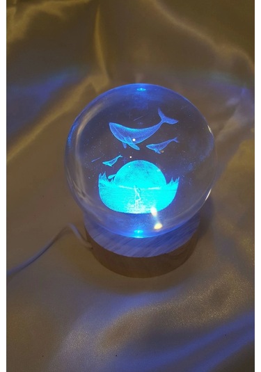 Yunus 3d Led Işık Cam Küre Tek Renk Gece Lambası Mega Boy Çok Renkli