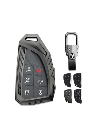 Geeksen Chevrolet 2021-2022 Model 3/4/5/6 Tuşlu Akıllı Anahtar İçin Alüminyum Korumalı Kılıf Gri Anahtar Zinciri İçerir