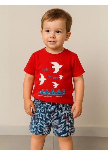 Erkek Bebek Desenli Şort-16118 Mavi