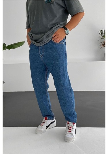 Boyfriend Rahat Kalıp Mavi Kot Erkek Pantolon Mavi