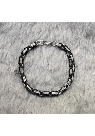 Erkek 8 Mm Çelik Kral Zincir Bileklik 73944 Siyah - Gümüş