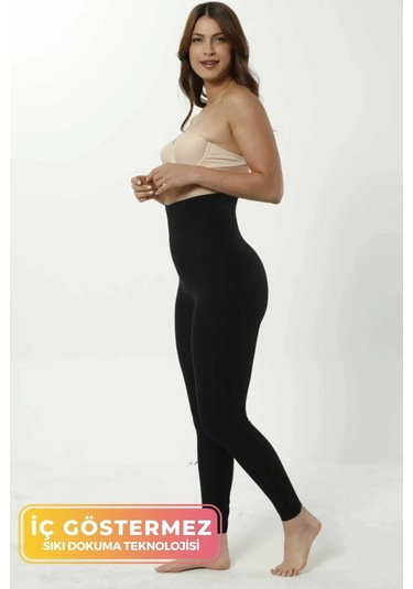 Enenstyle Fashıon Boutıque Beden İnceltici Toparlayıcı Esnek Lazer Kesim Yüksek Belli Hayalet Korseli Kadın Tayt SiYAH