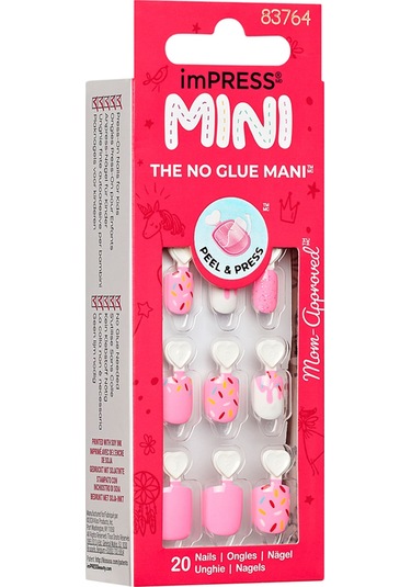 Mini Kendinden Yapışkanlı Çocuk Takma Tırnağı Pembe Desenli