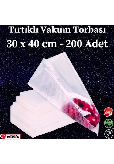 Tırtıklı Vakum Makinesi Poşeti Torbası - 30X40 Cm - 200  Adet