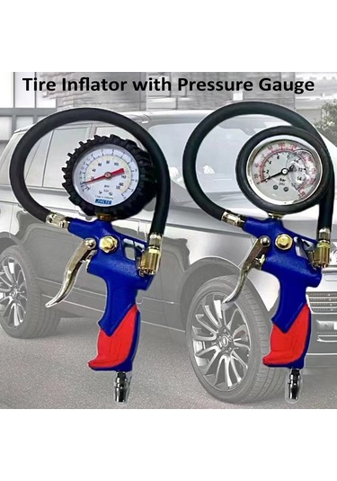 Reedark Dayanıklı Mekanik Lastik Şişirme Aleti - 0-220psı Basınç Göstergeli, Bakır Nozullu, Araç/motosiklet İçin