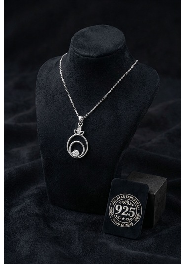 925 Ayar Zirkon Taşlı Rodyum Çiçekli Halka Gümüş Kolye Rzn10064