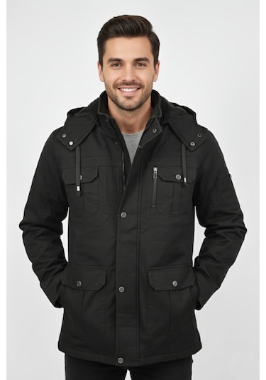 Erkek Spor Kanvas Kapüşonlu Parka 85121 Bgl-st04884 Haki