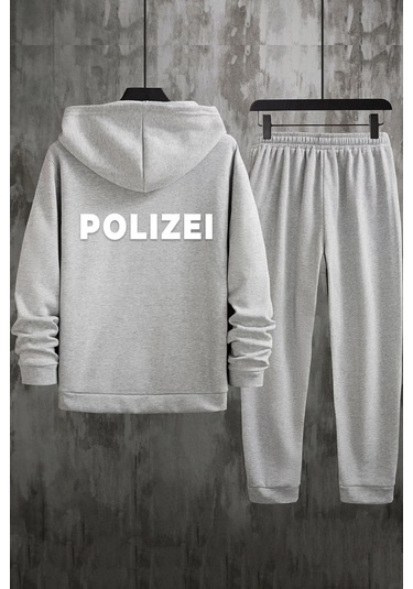 Polizei Sırt Baskılı Eşofman Takımı Gri