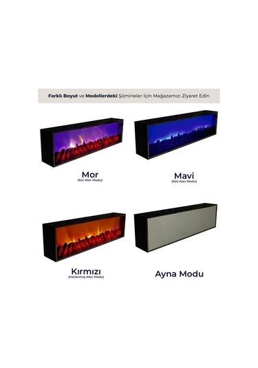 Arif Dekoratif Elektrikli Yapay Şömine - 100x25x15 Cm - Farklı Renk Modları, Kumandalı, Bluetooth