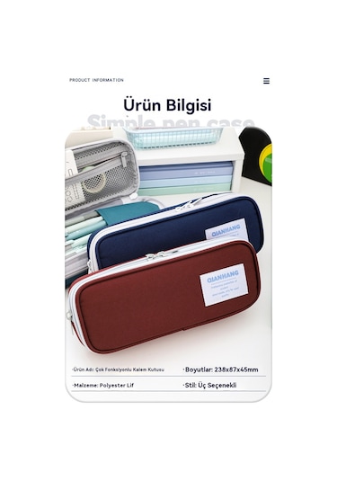 Basit Büyük Kapasiteli Çift Katmanlı Fermuarlı Öğrenci Kalem Kutusu Bordo