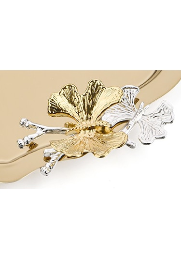 Oval Gold Kelebekli Kahve-çay Sunum Tepsisi 20x25 Cm