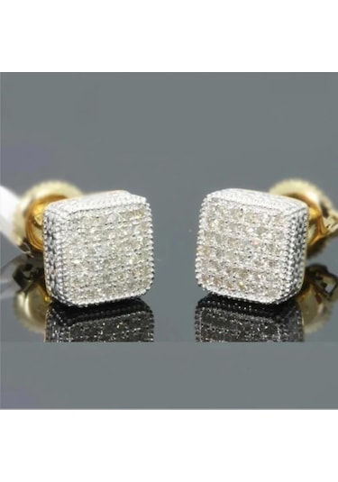 Zhıxun Lüks Altın Cz Saplama Küpe - Hip Hop Zirkon Damızlık - Düğün/yıldönümü Hediyesi Kadın/erkek Açık Sarı Renk10 Ayar Açık Sarı Renk