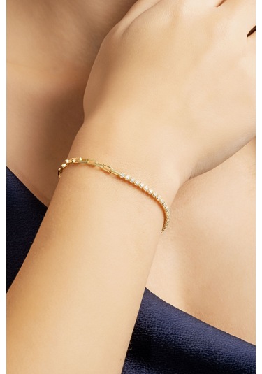 Zarafet 18 Ayar Sarı Altın Kaplama 19 Cm Gümüş Bileklik Sarı