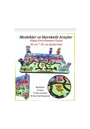 Ahşap Koordinasyon Oyunu Hareketli Araçlar, Meslekler Ve Trafik Levhaları