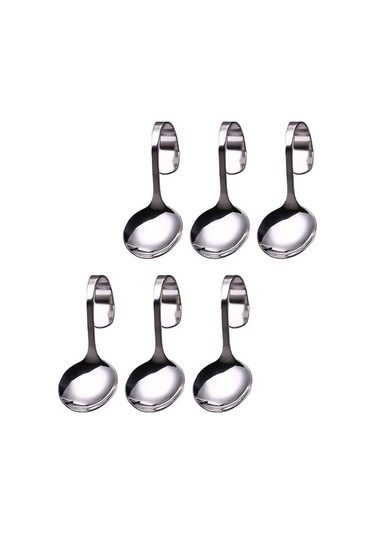 Fastbuy 6 Adet Kavisli Saplı Kaşık Seti: Tatlı, Salata, Ev Kullanımı İçin Paslanmaz Çelik