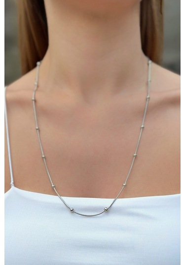 İtalyan Top Detaylı Yılan Çelik Erkek Kadın Zincir Kolye Eck57k Metalik