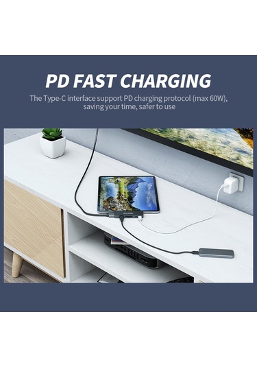 Geeroyoo 7-in-1 Type-c Hub Çevirici, Usb3.0 + Hdmı + 3.5mm Ses + Tf/sd Kart Okuyucu, 5gbps Aktarım Hızı, Alüminyum Gövde, İpad Pro Uyumlu