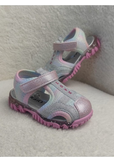 Muggo Slyvester Günlük Önü Kapalı Cırtlı Unisex Çocuk Sandalet Pudra