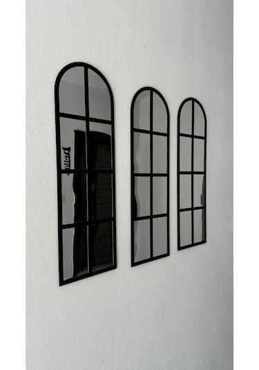 Pleksi Aynalı Siyah Mdf 3lü Duvar Penceresi 80x25 Cm Siyah