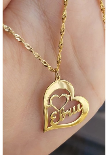 925 Ayar Gümüş 24 Ayar Altın Kaplama Isimli Kalpli Kolye