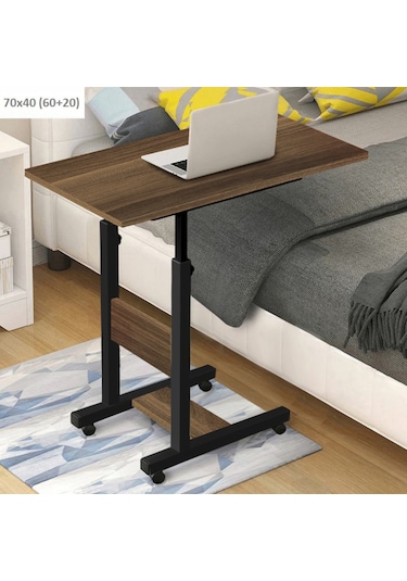 Sekizincicaddedizayn Yükseklik Ayarlı Yatak Sehpası - Ceviz (Tekerli) 70X40 Ceviz