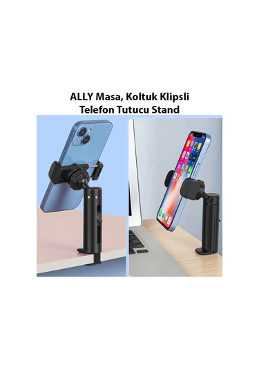 Mini Masa, Koltuk Klipsli Telefon Tutucu Stand Siyah Siyah