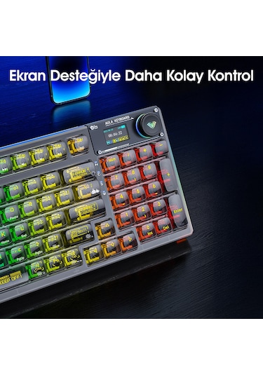 Aula F98 Pro Oled Ekranlı Makrolu Kablosuz Rgb Hot-swap Gasket Pre-lubed Switch Mekanik Klavye