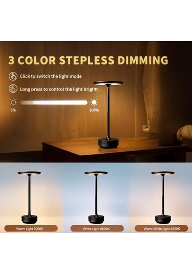 Boatshop1 Altın Usb Led Masa Lambası Modern Üç Renkli Ayarlanabilir Ortam Işığı Dahili Pil 36v Oda Parti Dekor Gece Lambası Altın