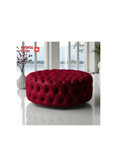 Smarto Relax Puf Evolene Ayaksız Kapitoneli Dekoratif 100x45 Cm Kırmızı Kırmızı