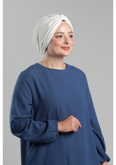 Krem Pratik Hazır Geçmeli Tesettür Bone Sandy Pileli Salaş 2121 40 Krem