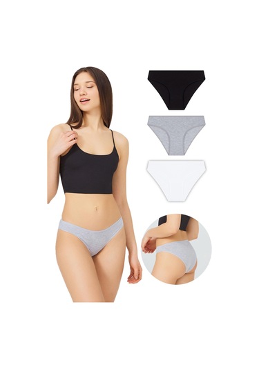 Basic Pamuklu Kadın Bikini Külot 3'lü Paket - 4 Çok Renkli 3