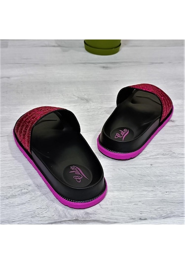 Calx Fuşya Simli Orthopedic Taban Şık Günlük Kadın Terlik 001