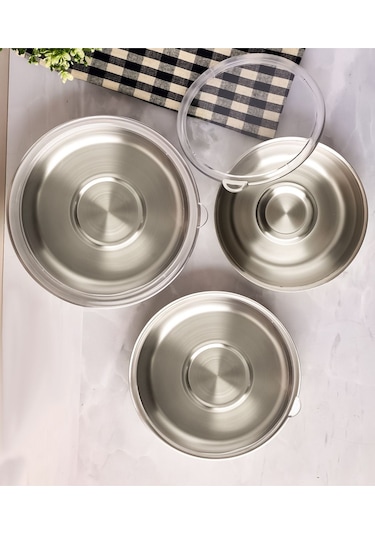 Steel&More 3 Lü Çelik Güveç Model Saklama Kabı 6 Parça Gri