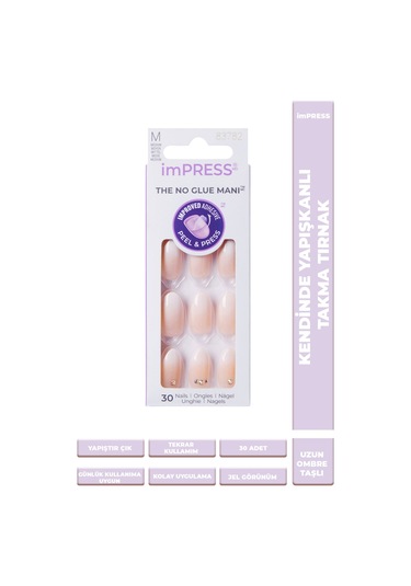 İmpress Color Kendinden Yapışkanlı Takma Tırnak Uzun Ombre Taşlı