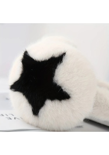 Primepickings Yıldız Desenli Beyaz Kulaklık - Yumuşak Rüzgar Geçirmez Katlanır Kayak Yürüyüş