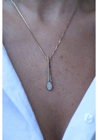 14 Ayar Altın Cetaş Fortuna Nazarlık Detaylı Taşlı Kolye Kly23834 Sarı Altın