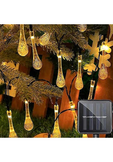 Damla Şeklinde 50 Led Güneş Enerjili Bahçe Balkon Aydınlatma 7 Metre Işık Çok Renkli