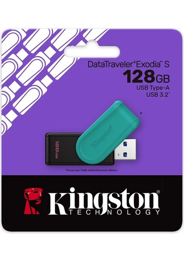 Kingston Dtxs-128gb 128gb Portable Usb 3.2 Gen1 Datatraveler Exodias Black-turquoise Flash Bellek