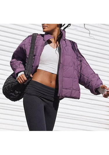 Kadın Hafif Fermuarlı Sıkıştırılabilir Dolgulu Aşağı Mont Koyu Yeşil Koyu Yeşil